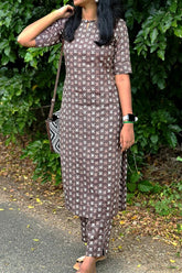 Grey cotton kurti with straight pant