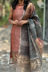 Terracotta elegance- Premium tissue silk kurti with dupatta