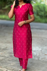 Rani pink Rawsilk Kurta Set