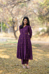 Wine Inked Aline handloom kurta set
