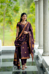 Deep plum cotton silk 3 piece suit