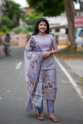 Dreamy Flora Semi Tussar 3 Piece Suit