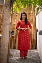 Crimson Sunset Cotton KurtaSet