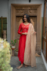 Iraaya- Coral Mul Chanderi Anarkali Suit