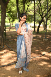 Misty Meadow Linen Kurti and Dupatta