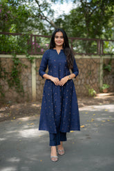 Navy Blue Chanderi Slub Coords