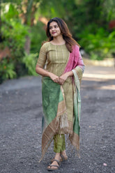 Sage and Blush Semi Tussar Suit