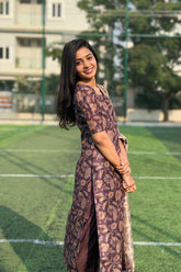 Deep Plum Semi Raw Silk KurtSet