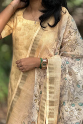 Golden bloom set - Tissue Linen kurti with dupatta