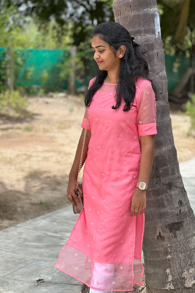 Pink organza kurti