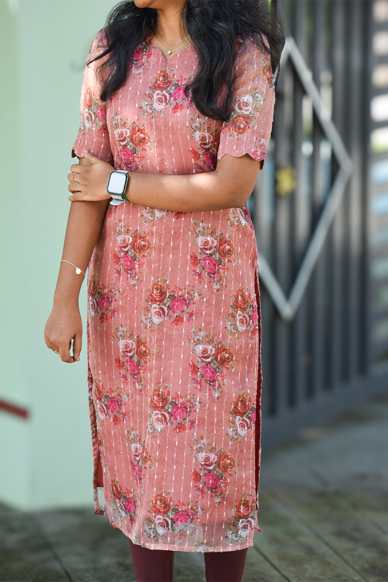 Organza kurti floral and sequence work