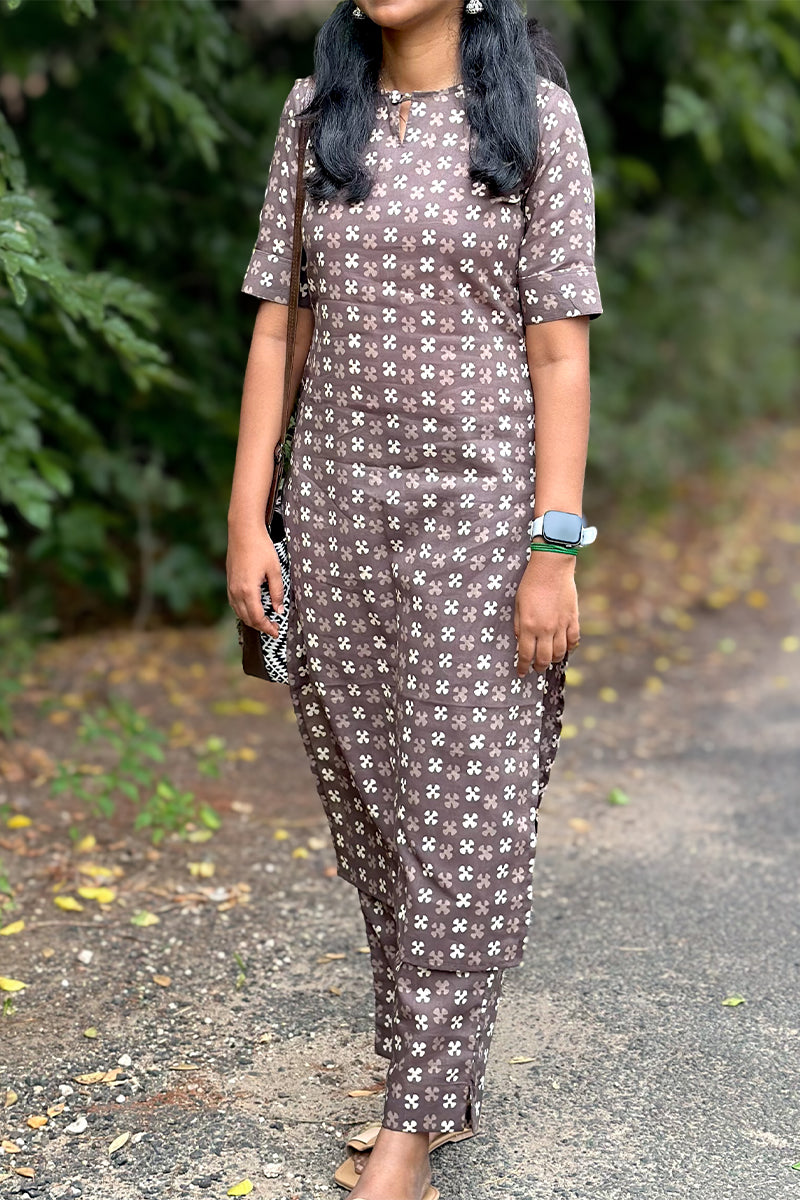 Grey cotton kurti with straight pant