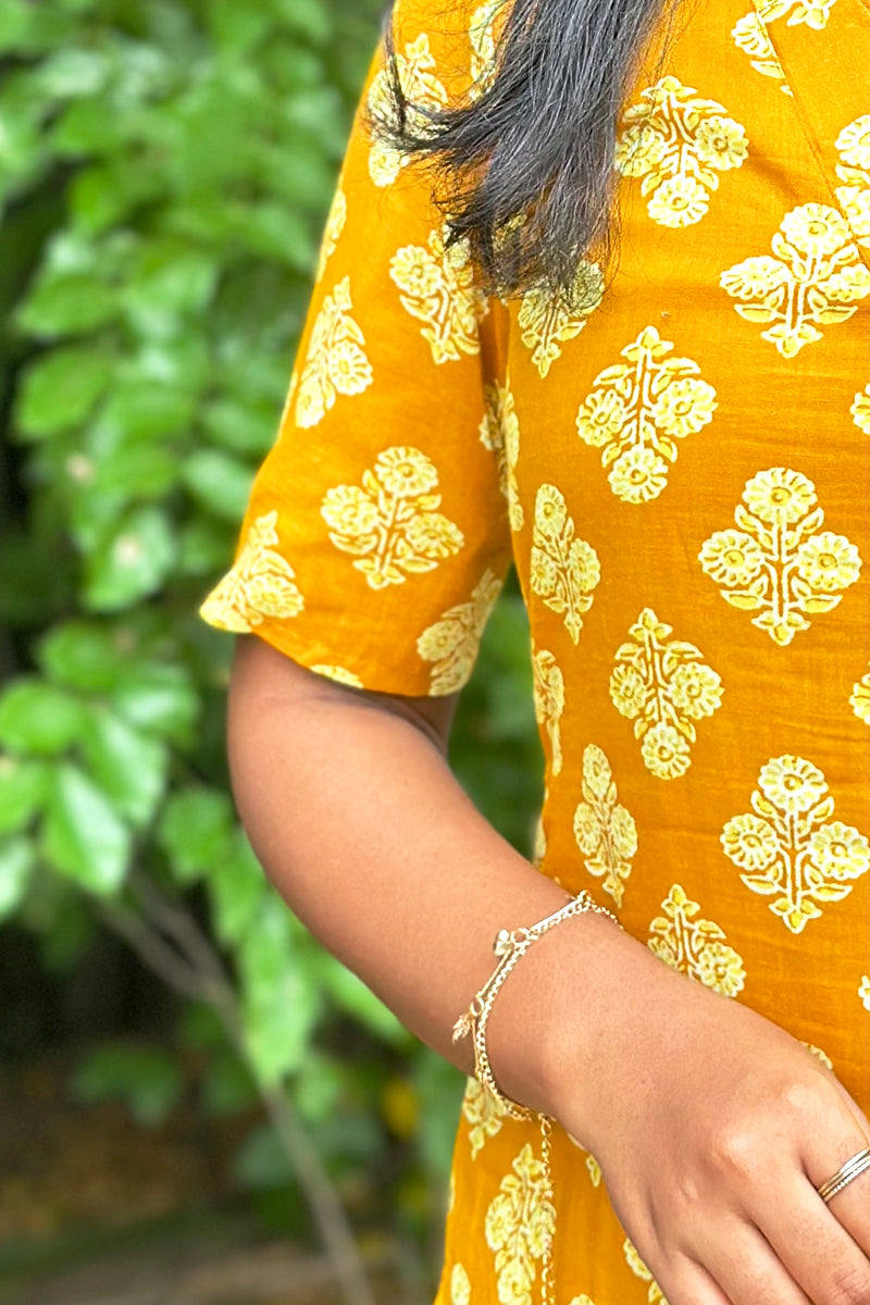 Yellow Cotton kurti without lining