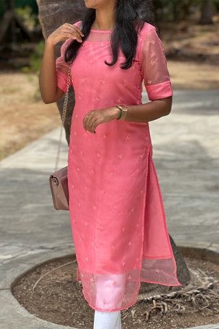 Pink organza kurti