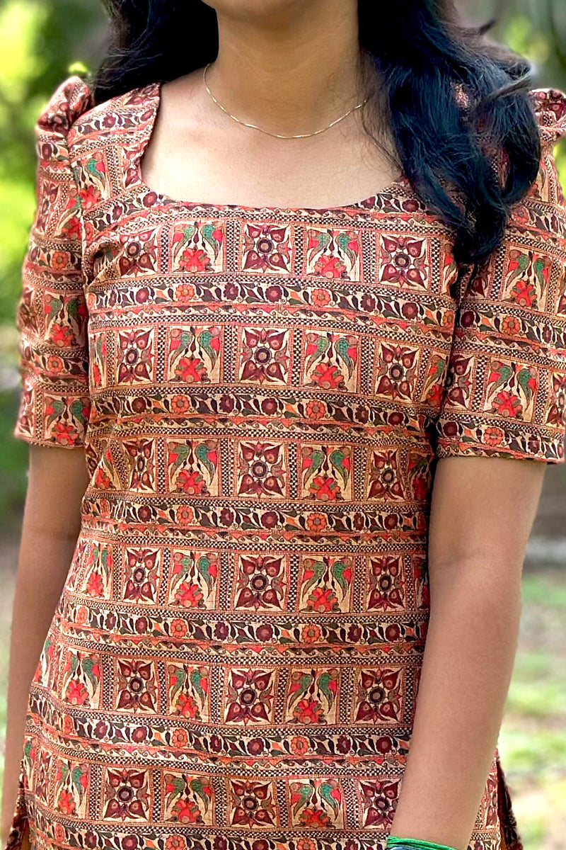 Kalamkari print tussar silk Kurti