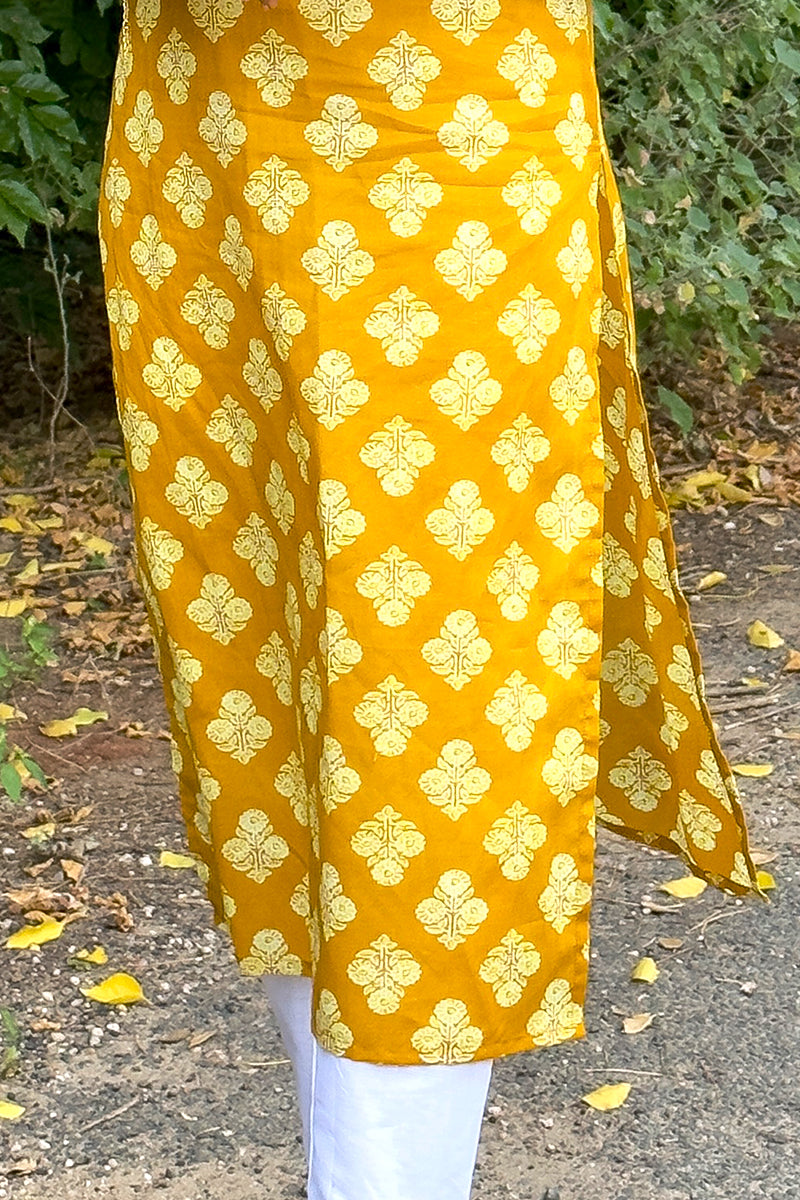 Yellow Cotton kurti without lining