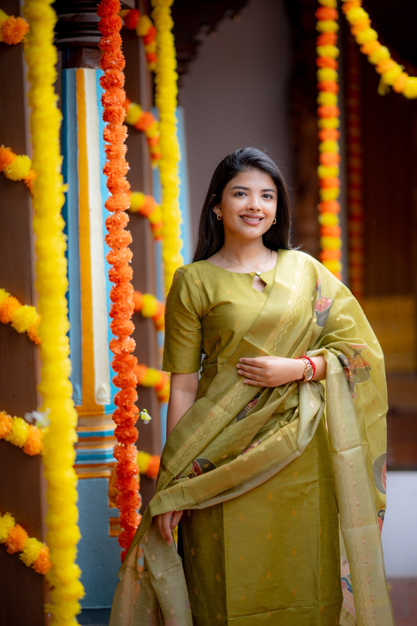 Vintage Mehandi Rawsilk Suit Set