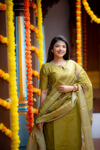 Vintage Mehandi Rawsilk Suit Set