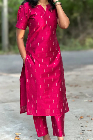 Rani pink Rawsilk Kurta Set
