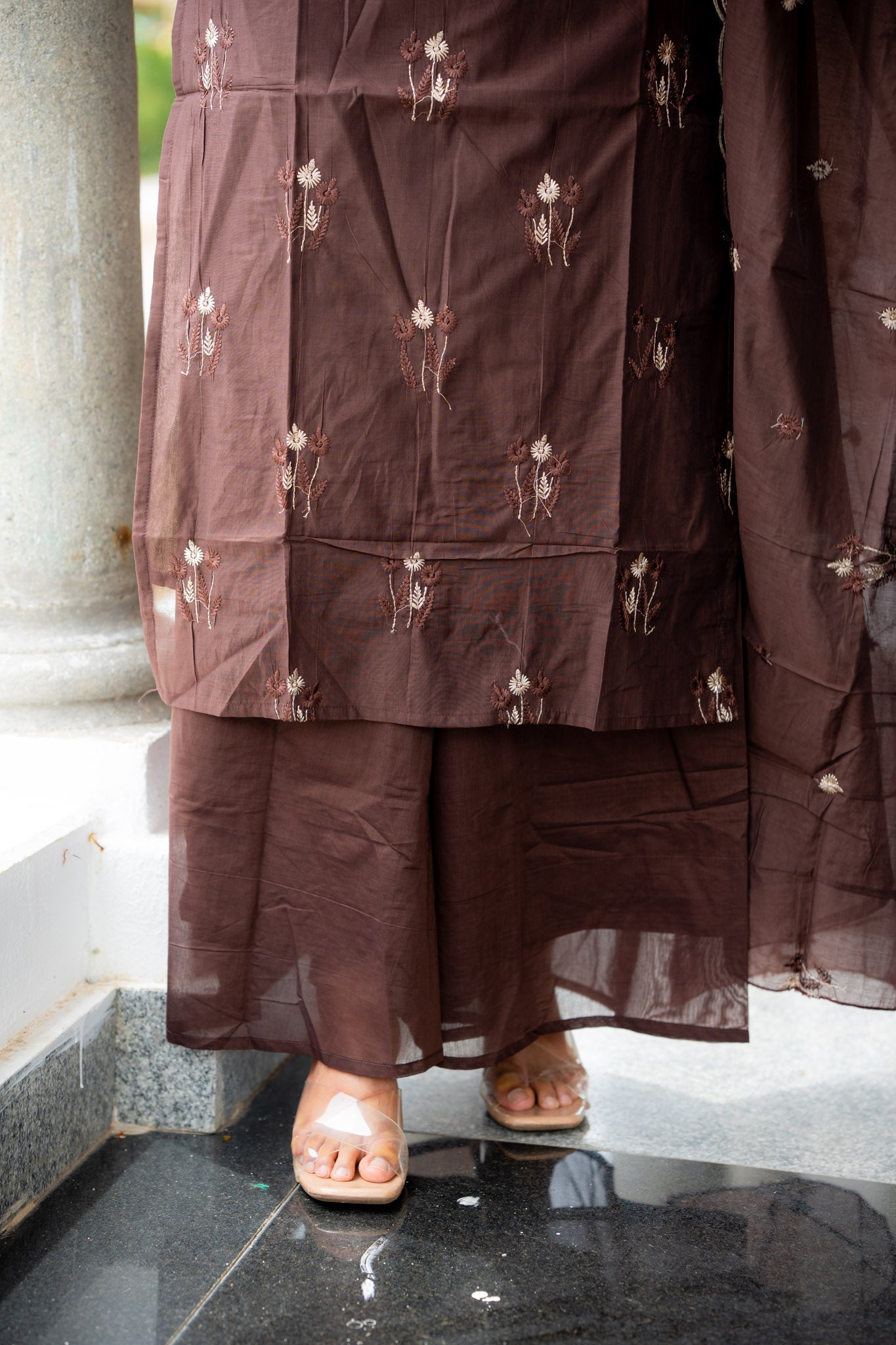 Nilaani - Cocoa Mul Chanderi Silk embroidery Suit