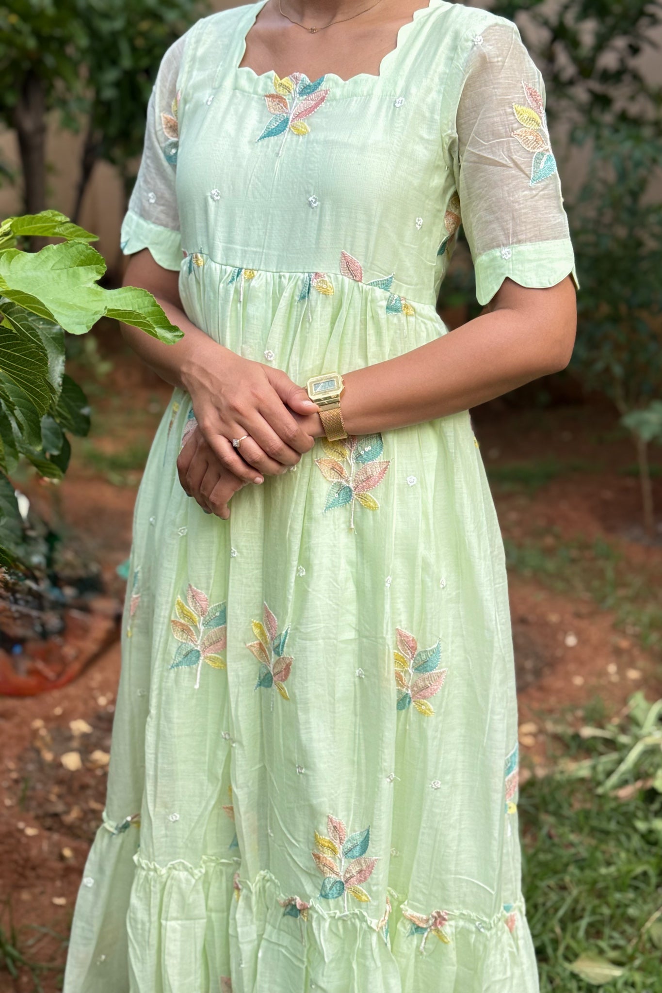 Green Mul Chanderi Maxi