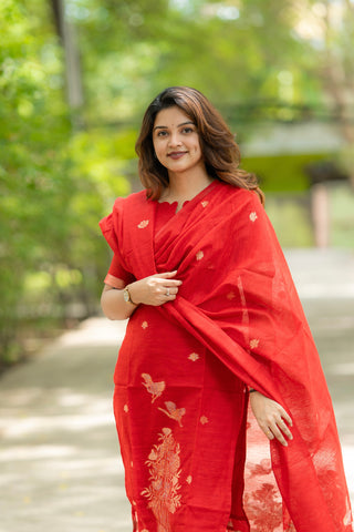Red Jamdhani 3 Piece Suit