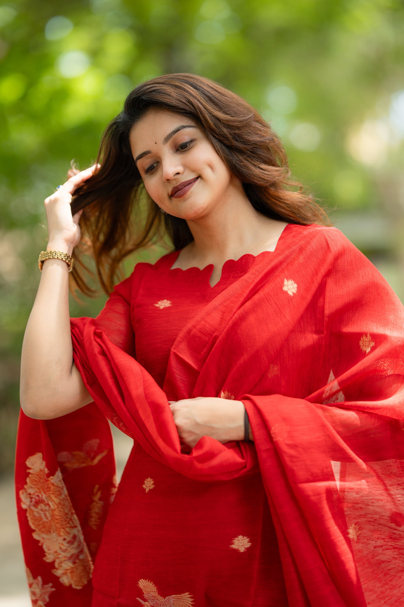 Red Jamdhani 3 Piece Suit