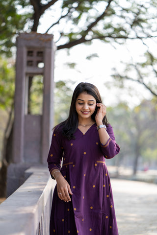 Wine Inked Aline handloom kurta set