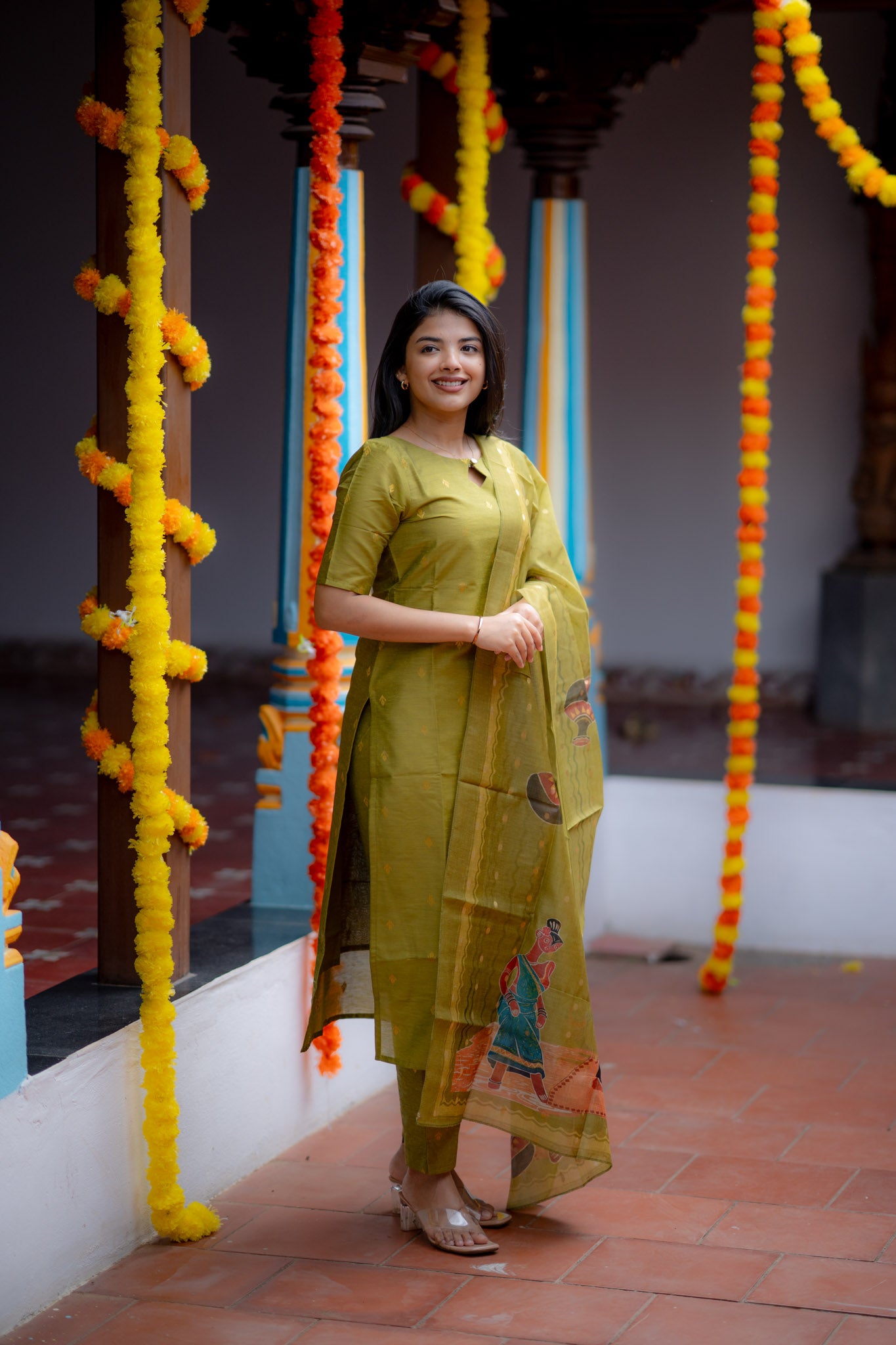 Vintage Mehandi Rawsilk Suit Set