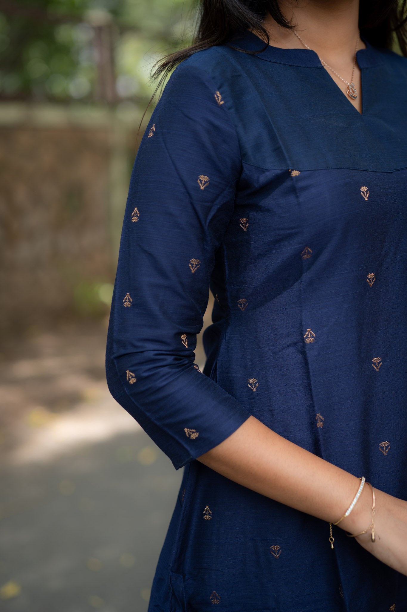 Navy Blue Chanderi Slub Coords