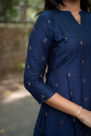 Navy Blue Chanderi Slub Coords