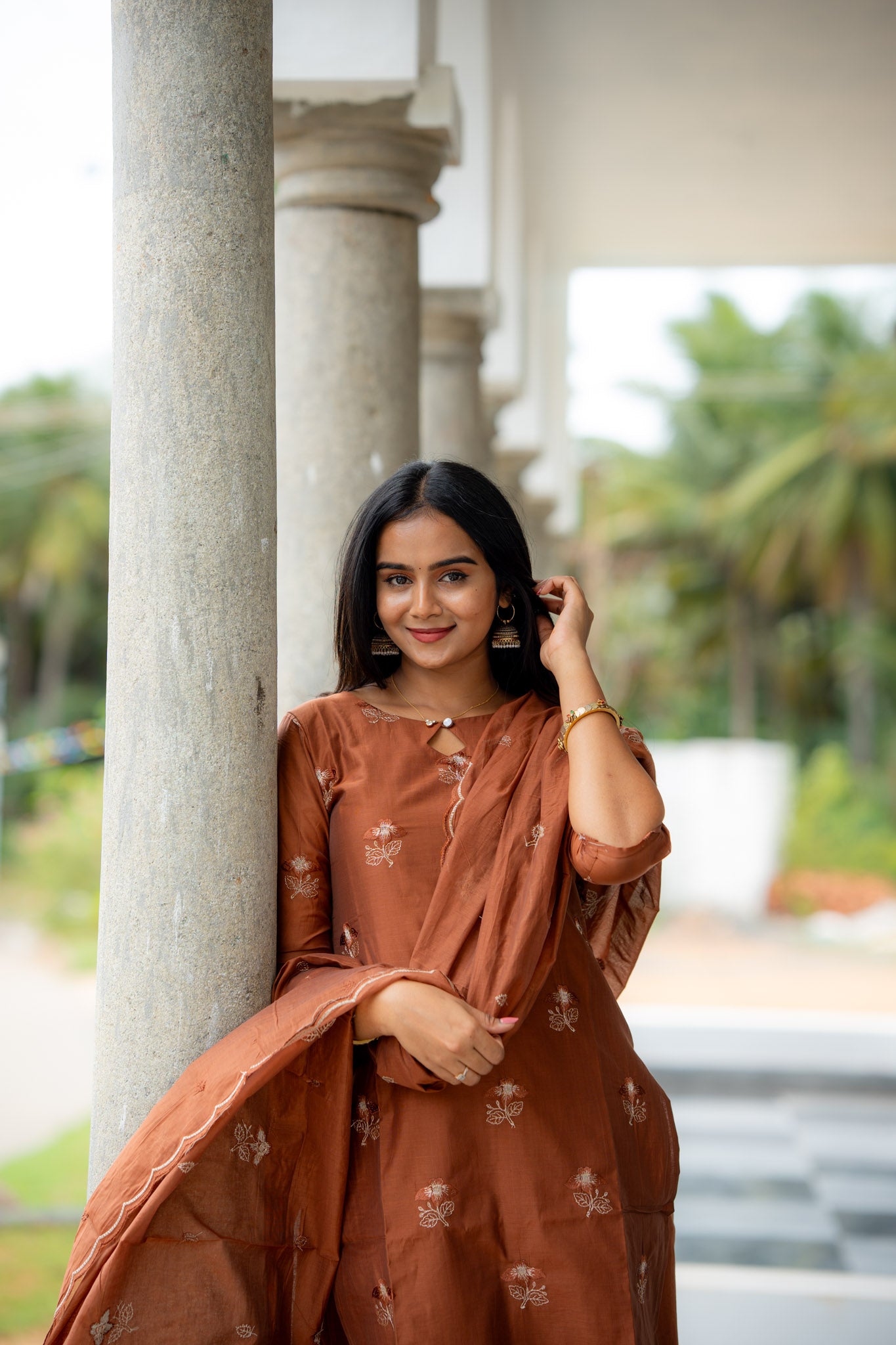 Nilaani - Rust Mul Chanderi Silk embroidery Suit