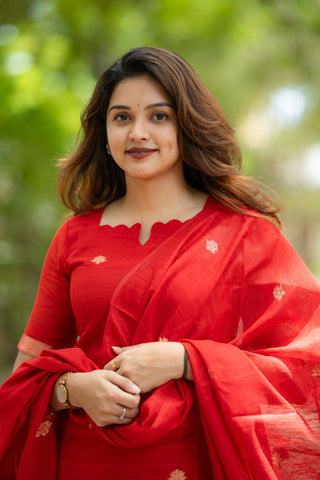 Red Jamdhani 3 Piece Suit