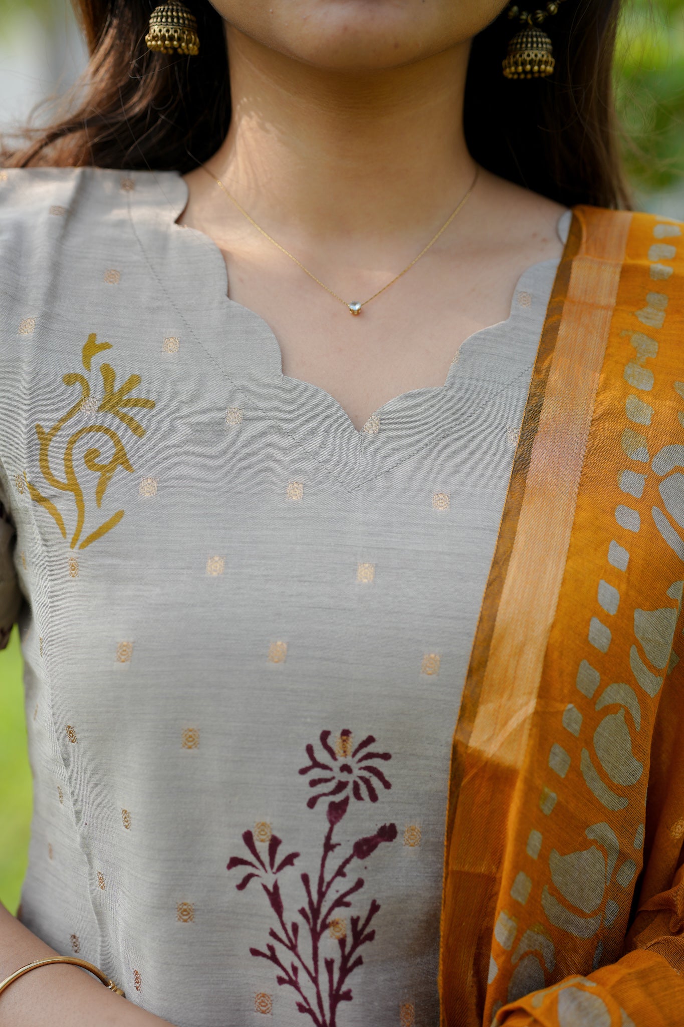 Mustard Chanderi Batik Suit