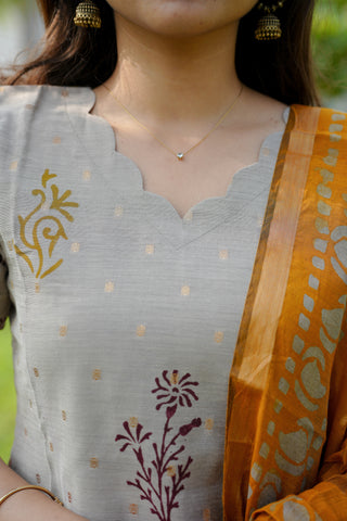 Mustard Chanderi Batik Suit