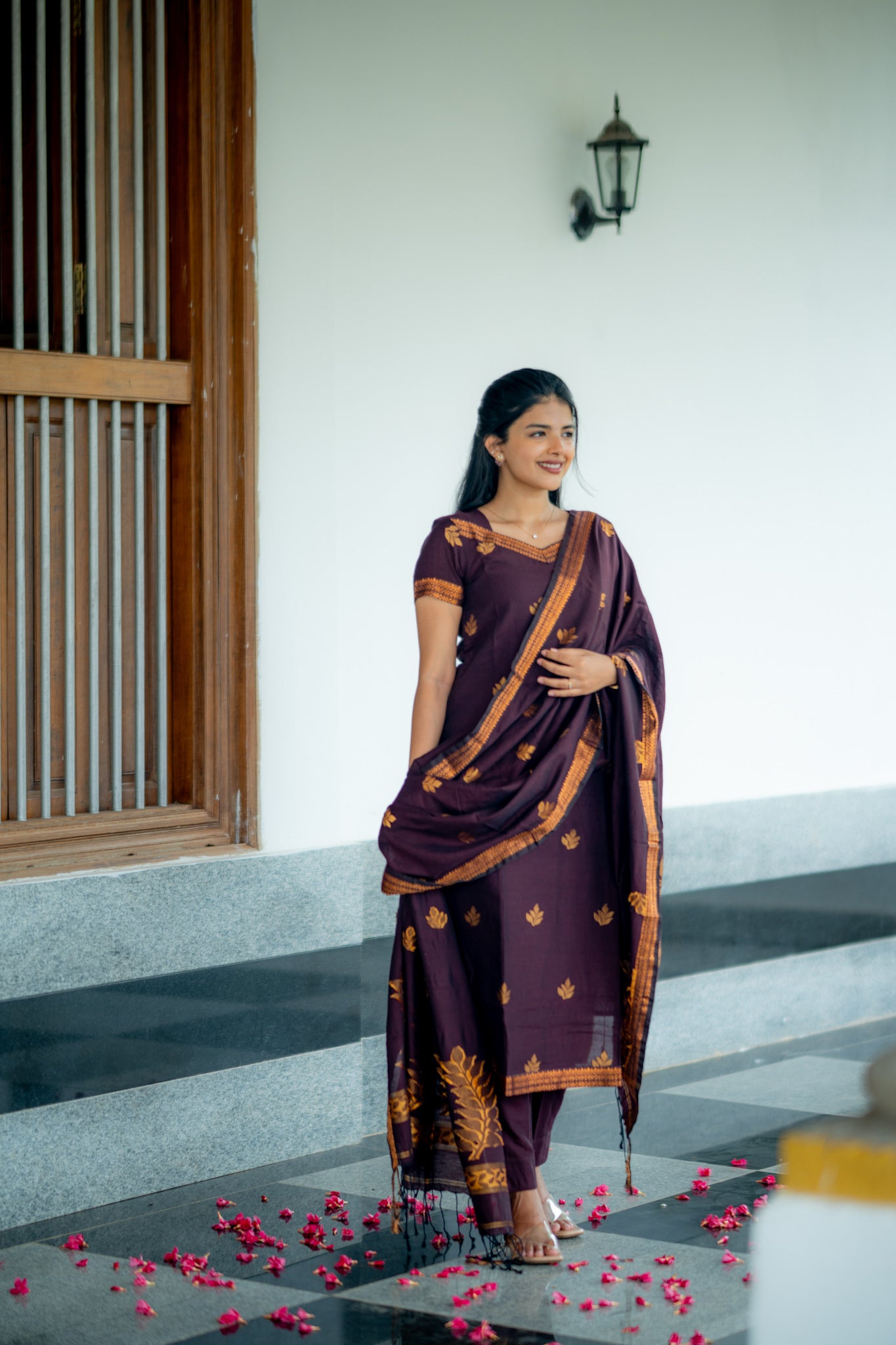 Deep plum cotton silk 3 piece suit
