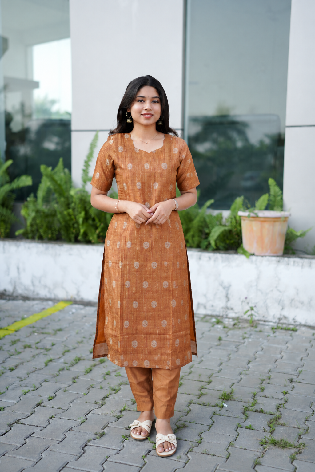Rustic Fern- Roman Silk Kurti