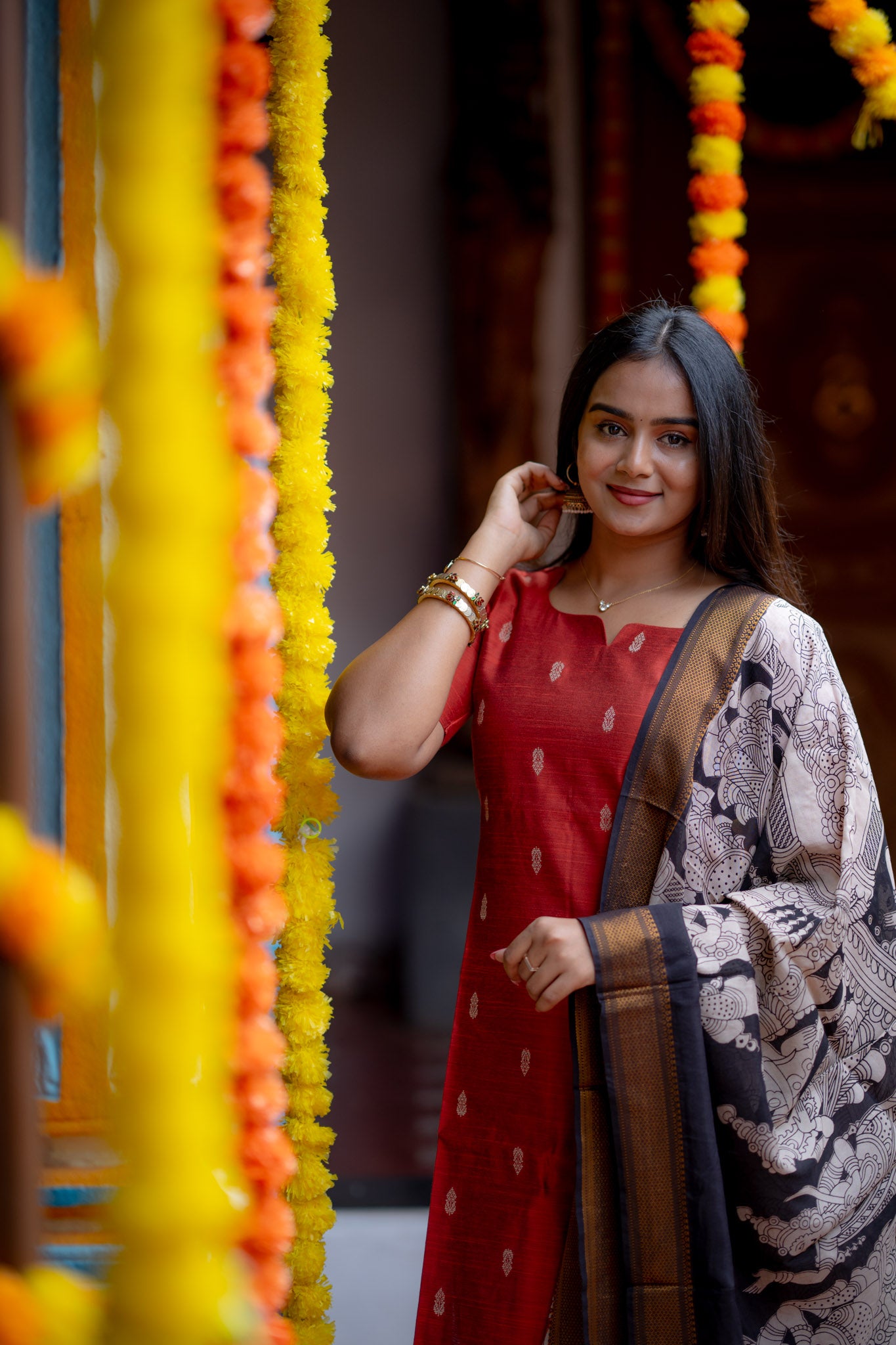 Rust Kalamkari Rawsilk 3 Piece Suit