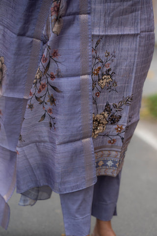 Dreamy Flora Semi Tussar 3 Piece Suit