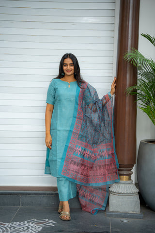 Blue Linen 3 Piece Suit
