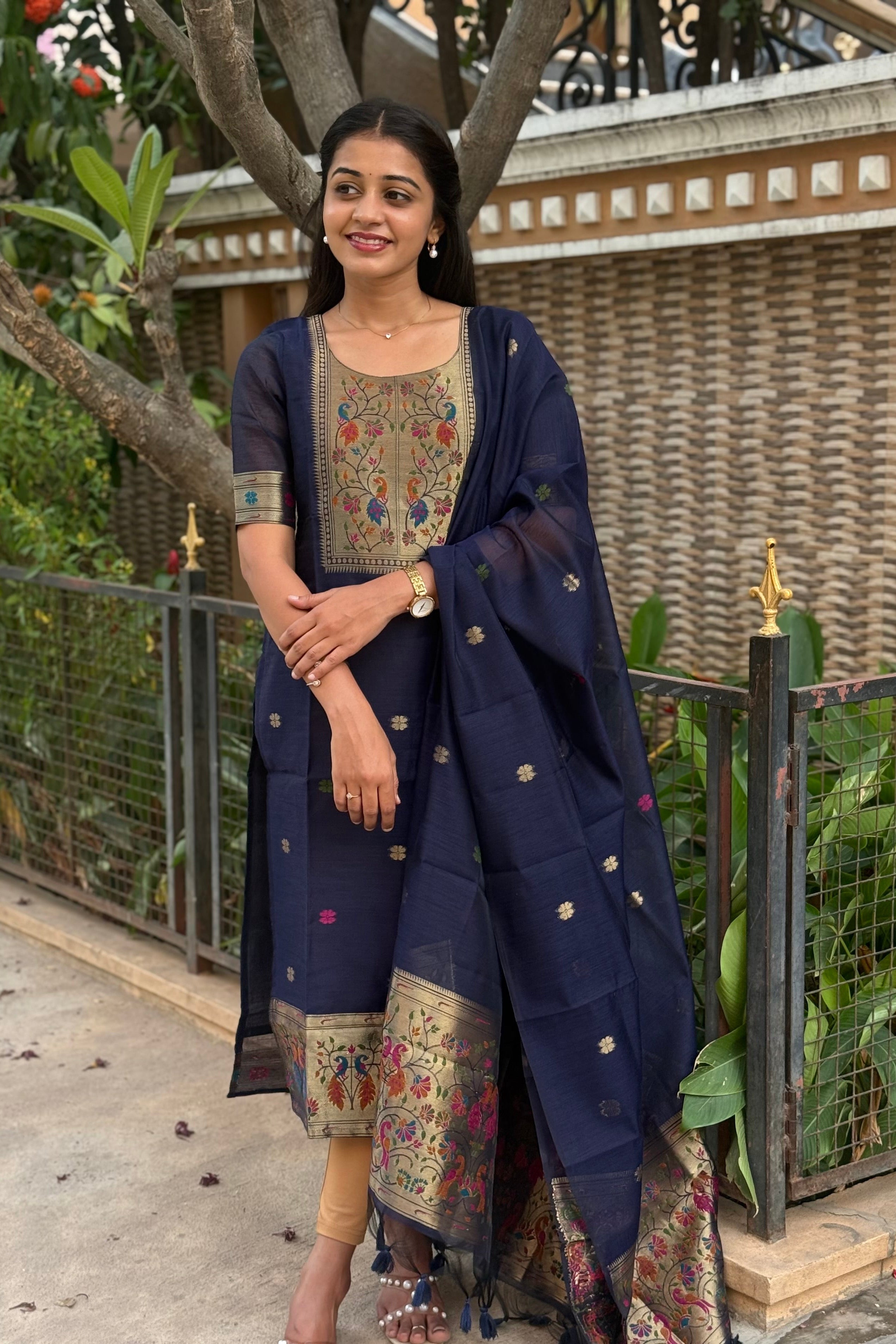 Moonflower jamdhani kurti and dupatta