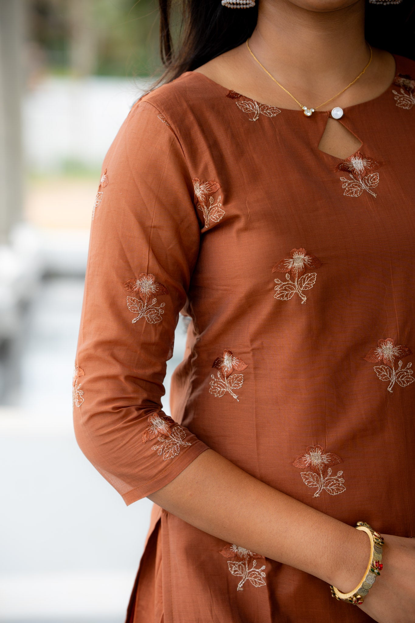 Nilaani - Rust Mul Chanderi Silk embroidery Suit