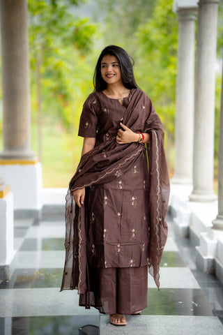 Nilaani - Cocoa Mul Chanderi Silk embroidery Suit