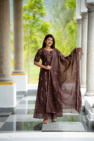 Nilaani - Cocoa Mul Chanderi Silk embroidery Suit