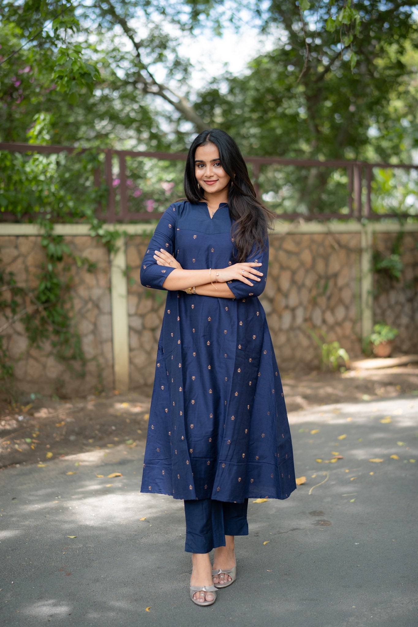 Navy Blue Chanderi Slub Coords