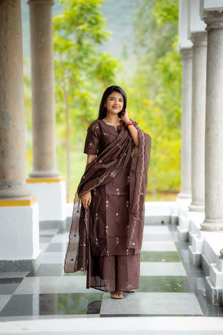Nilaani - Cocoa Mul Chanderi Silk embroidery Suit