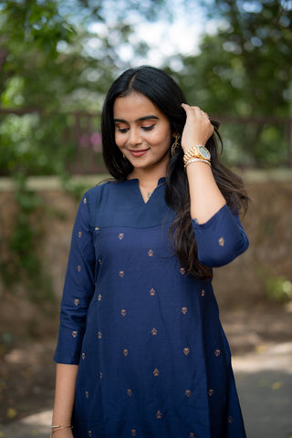 Navy Blue Chanderi Slub Coords