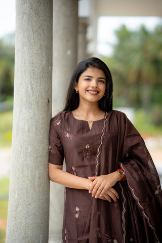 Nilaani - Cocoa Mul Chanderi Silk embroidery Suit