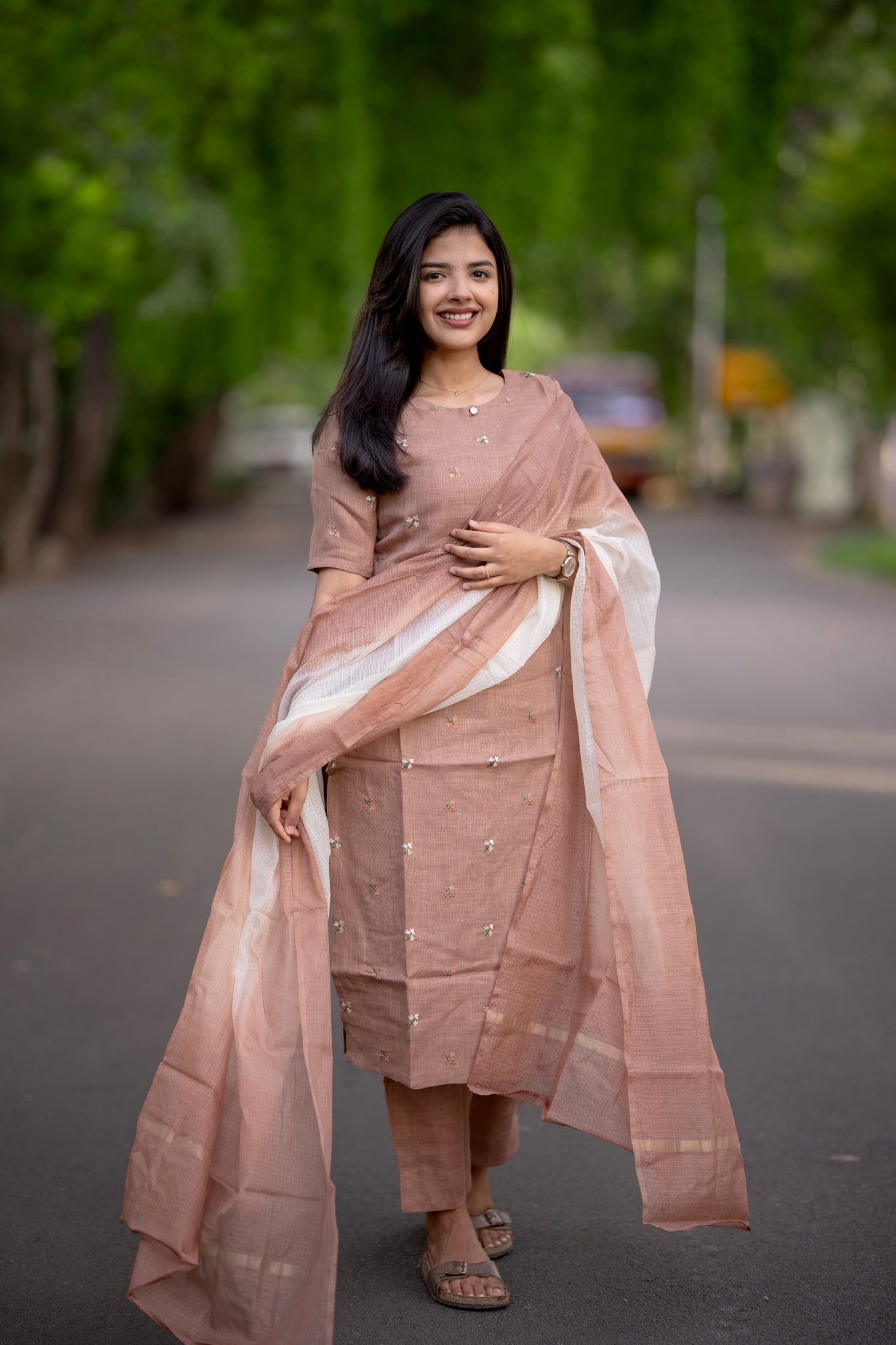 Almond Blush Linen 3 piece suit