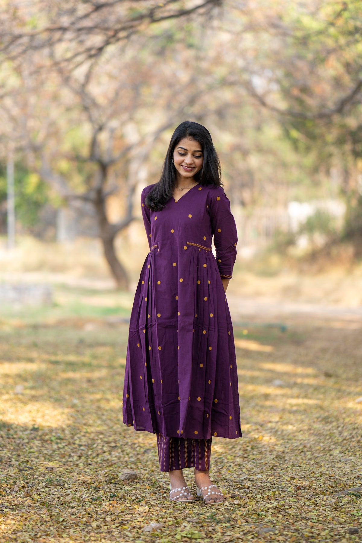 Wine Inked Aline handloom kurta set